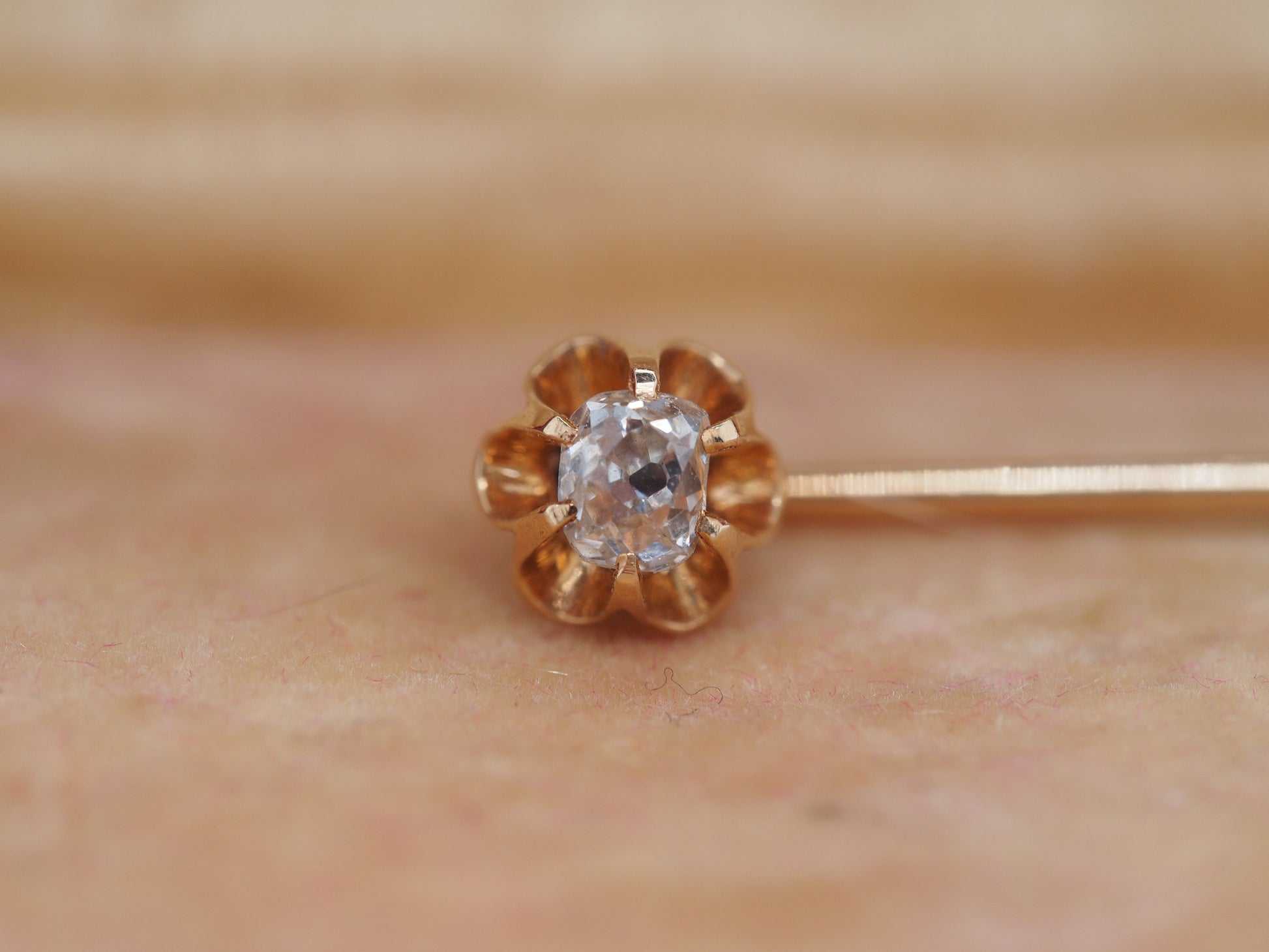 1900 Edwardian 14K Rose Gold .20ct Old Mine Diamond Stick Pin
