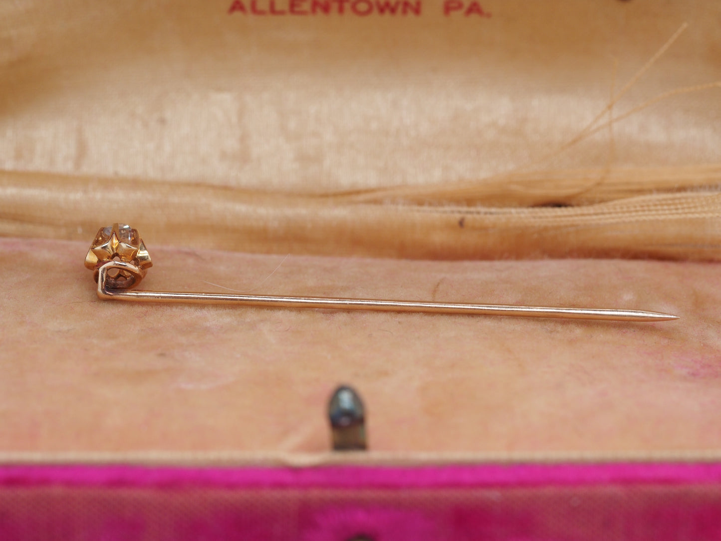 1900 Edwardian 14K Rose Gold .20ct Old Mine Diamond Stick Pin