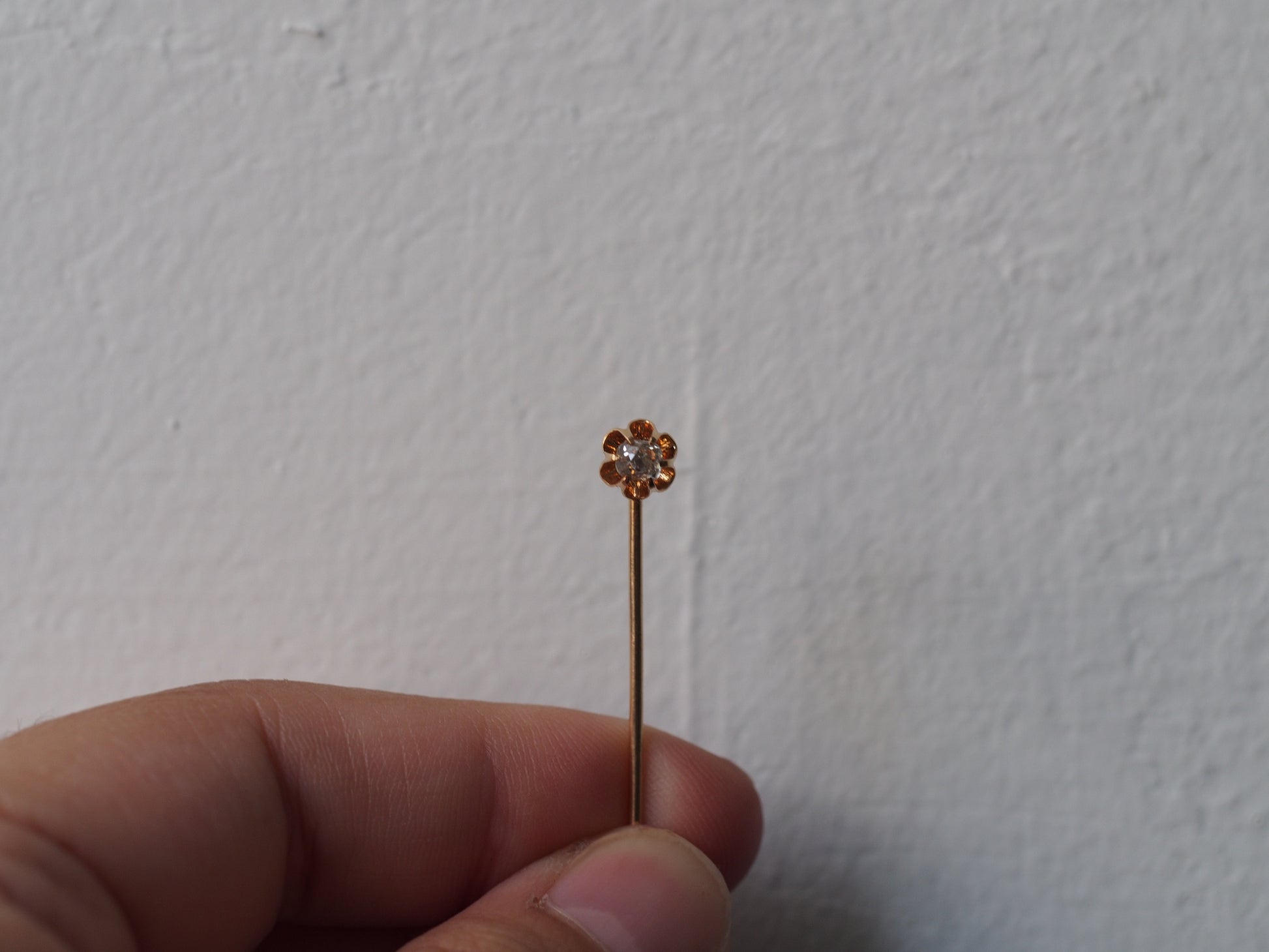 1900 Edwardian 14K Rose Gold .20ct Old Mine Diamond Stick Pin