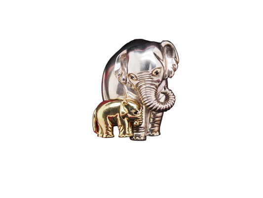 1994 Tiffany and Co. 18K Yellow Gold/Sterling Silver Sapphire Elephant &Baby Pin