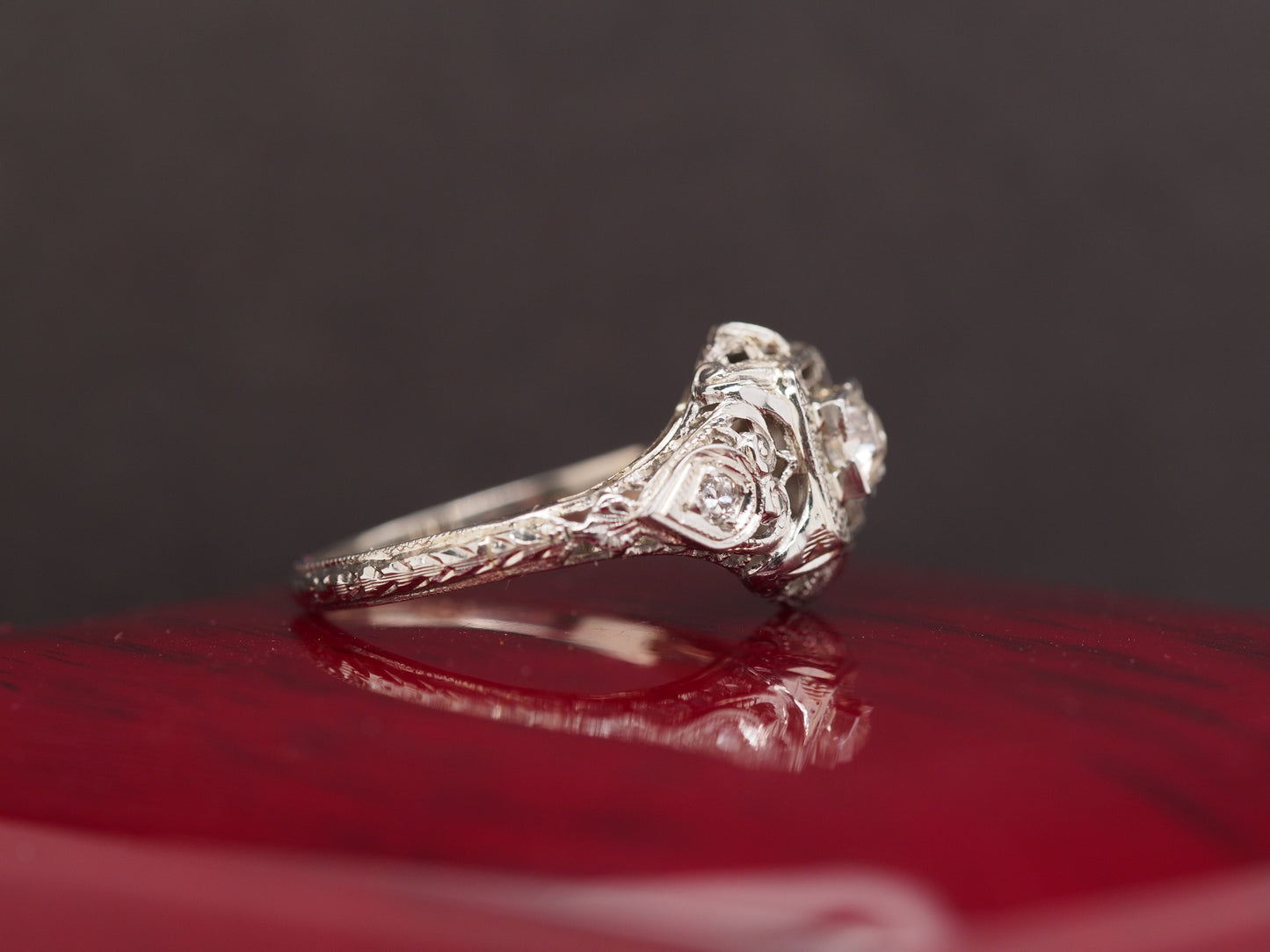 Circa 1930s 18K White Gold Old European Cut Brilliant Diamond Engagement Ring