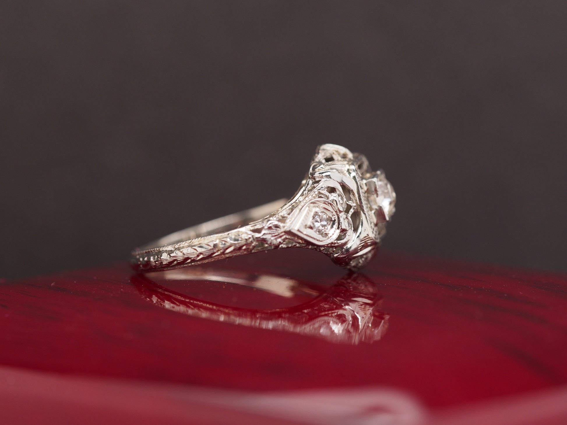 Circa 1930s 18K White Gold Old European Cut Brilliant Diamond Engagement Ring