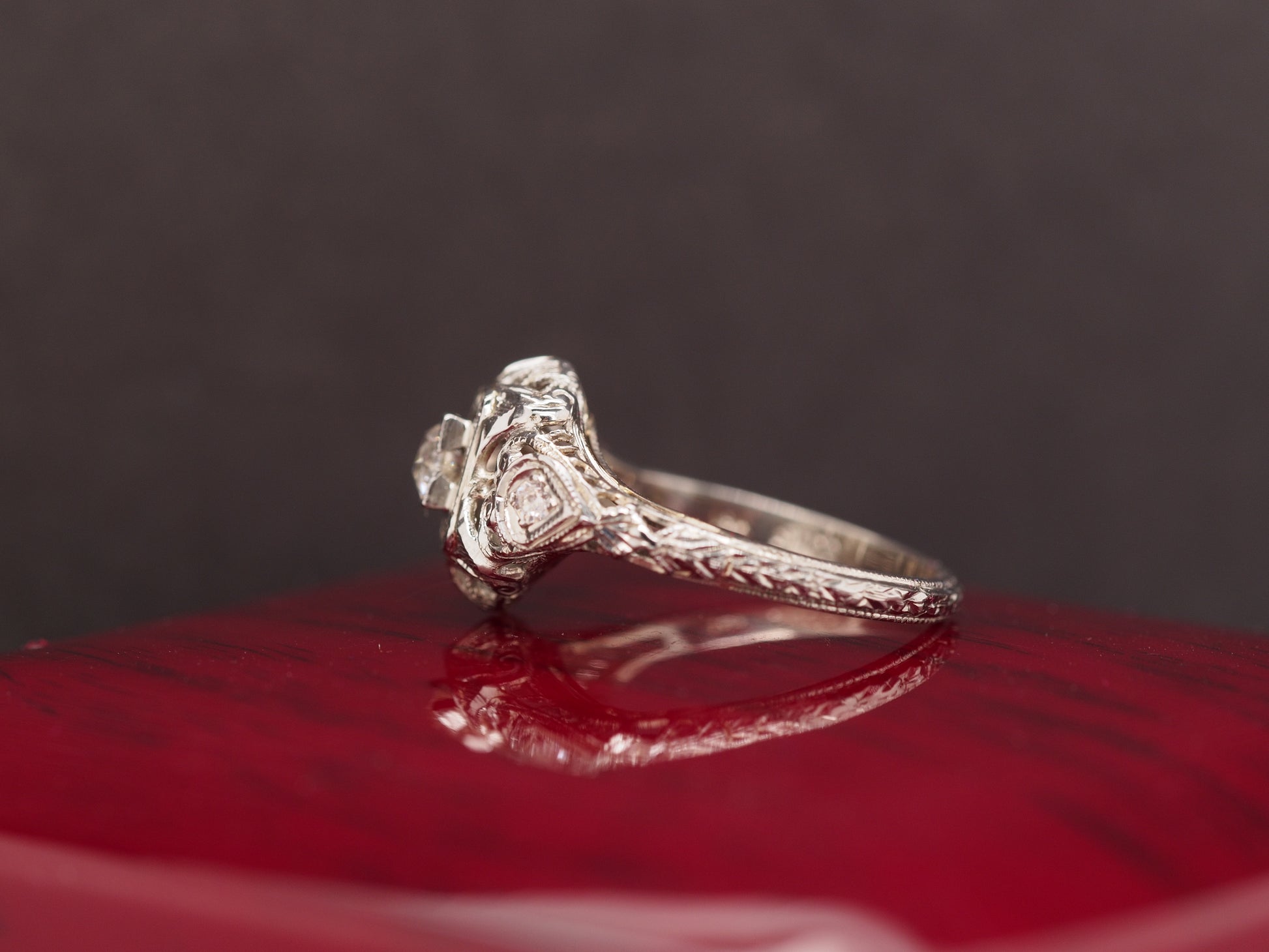 Circa 1930s 18K White Gold Old European Cut Brilliant Diamond Engagement Ring