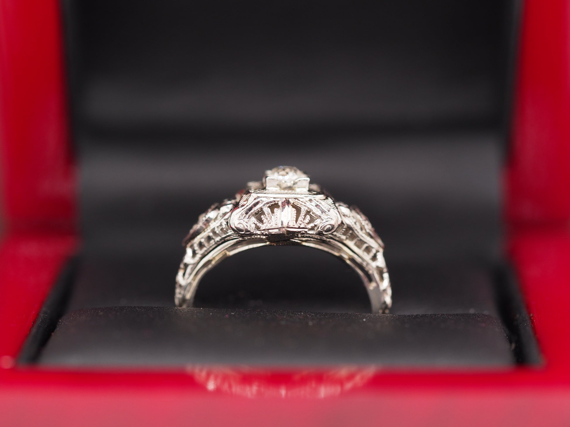 Circa 1930s 18K White Gold Old European Cut Brilliant Diamond Engagement Ring