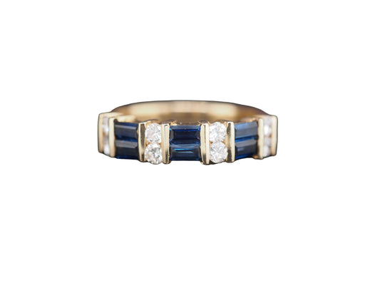 14K Yellow Gold Sapphire and Diamond Wedding Band Ring