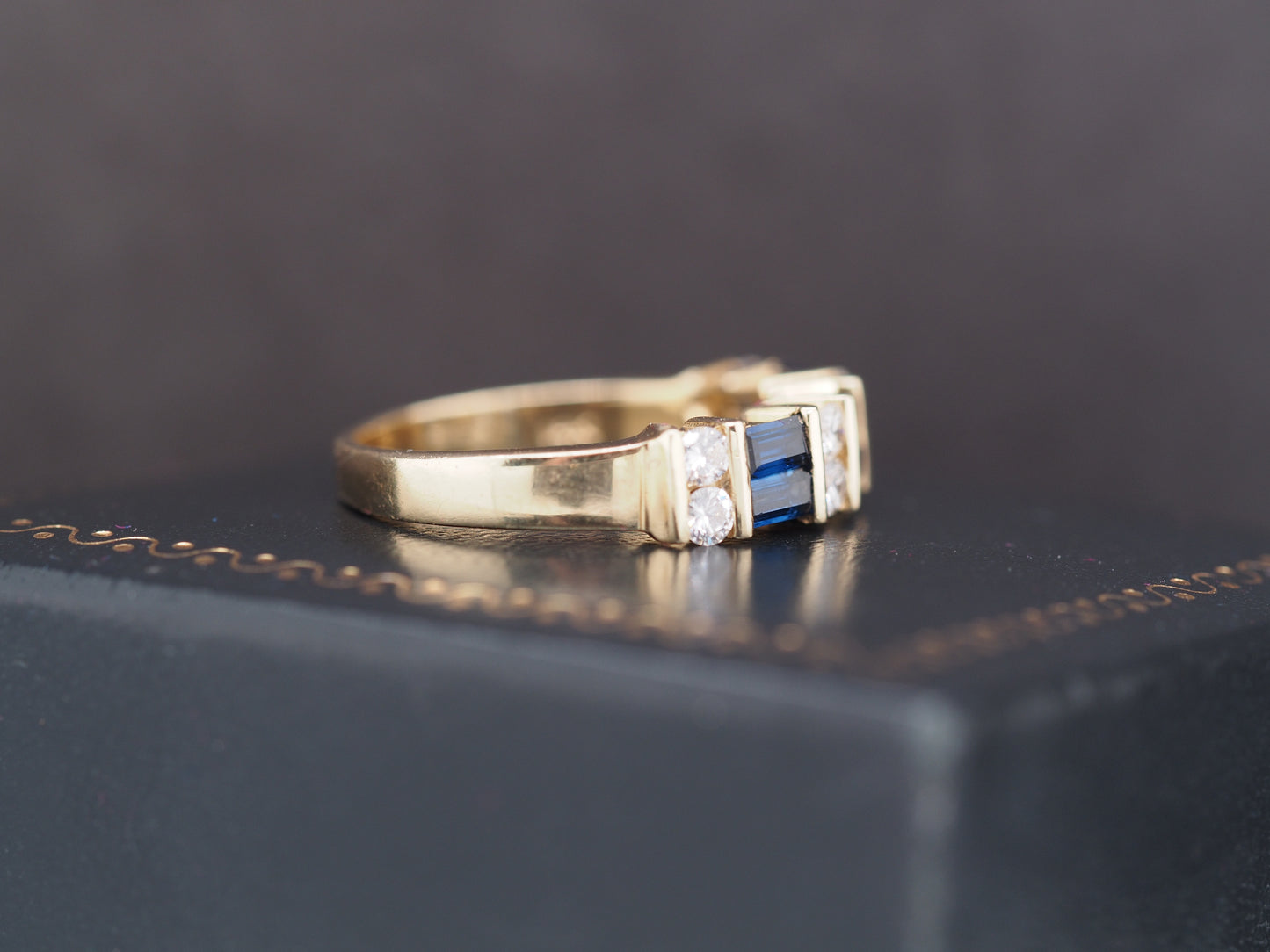 14K Yellow Gold Sapphire and Diamond Wedding Band Ring