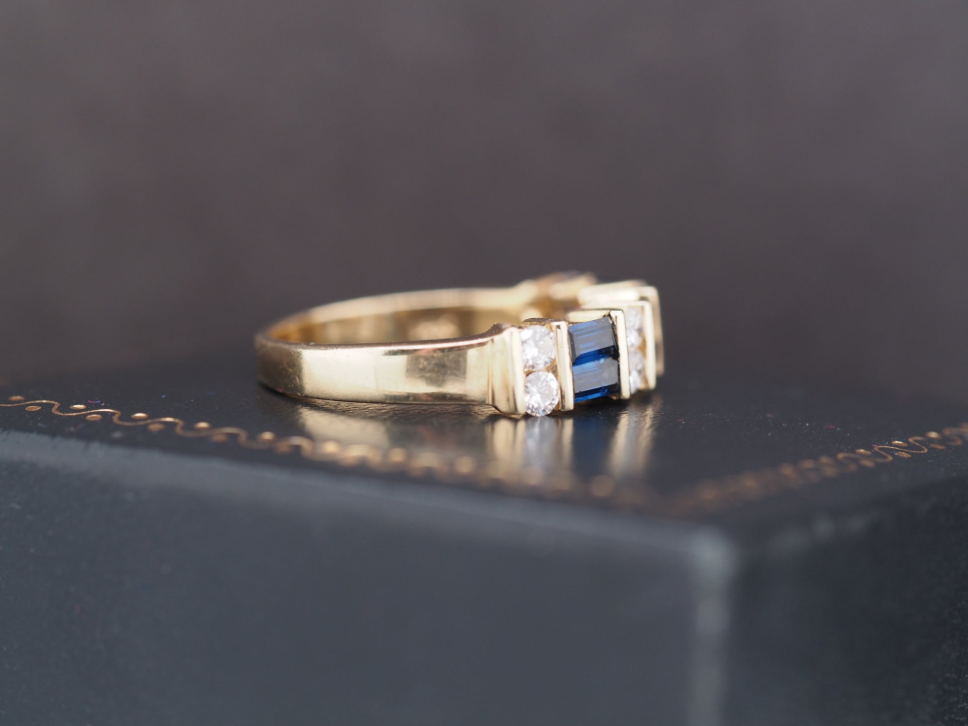 14K Yellow Gold Sapphire and Diamond Wedding Band Ring