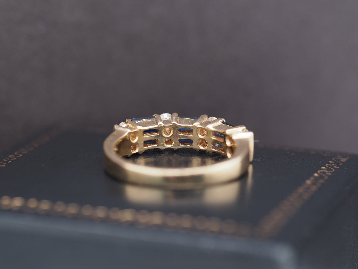 14K Yellow Gold Sapphire and Diamond Wedding Band Ring