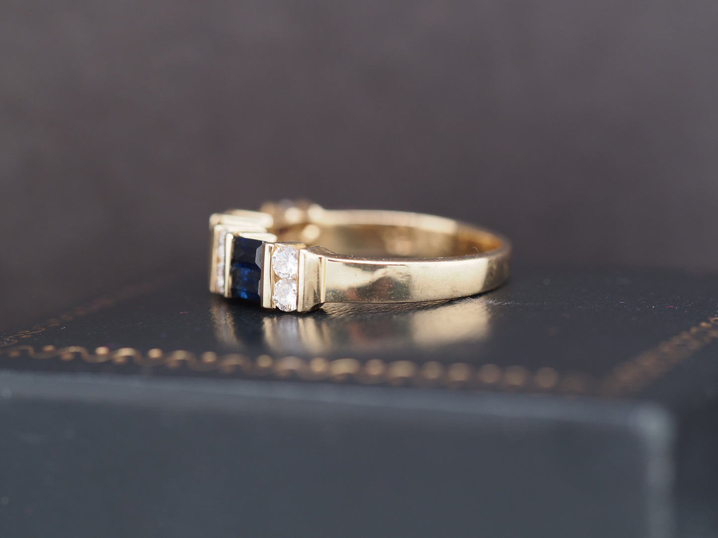 14K Yellow Gold Sapphire and Diamond Wedding Band Ring