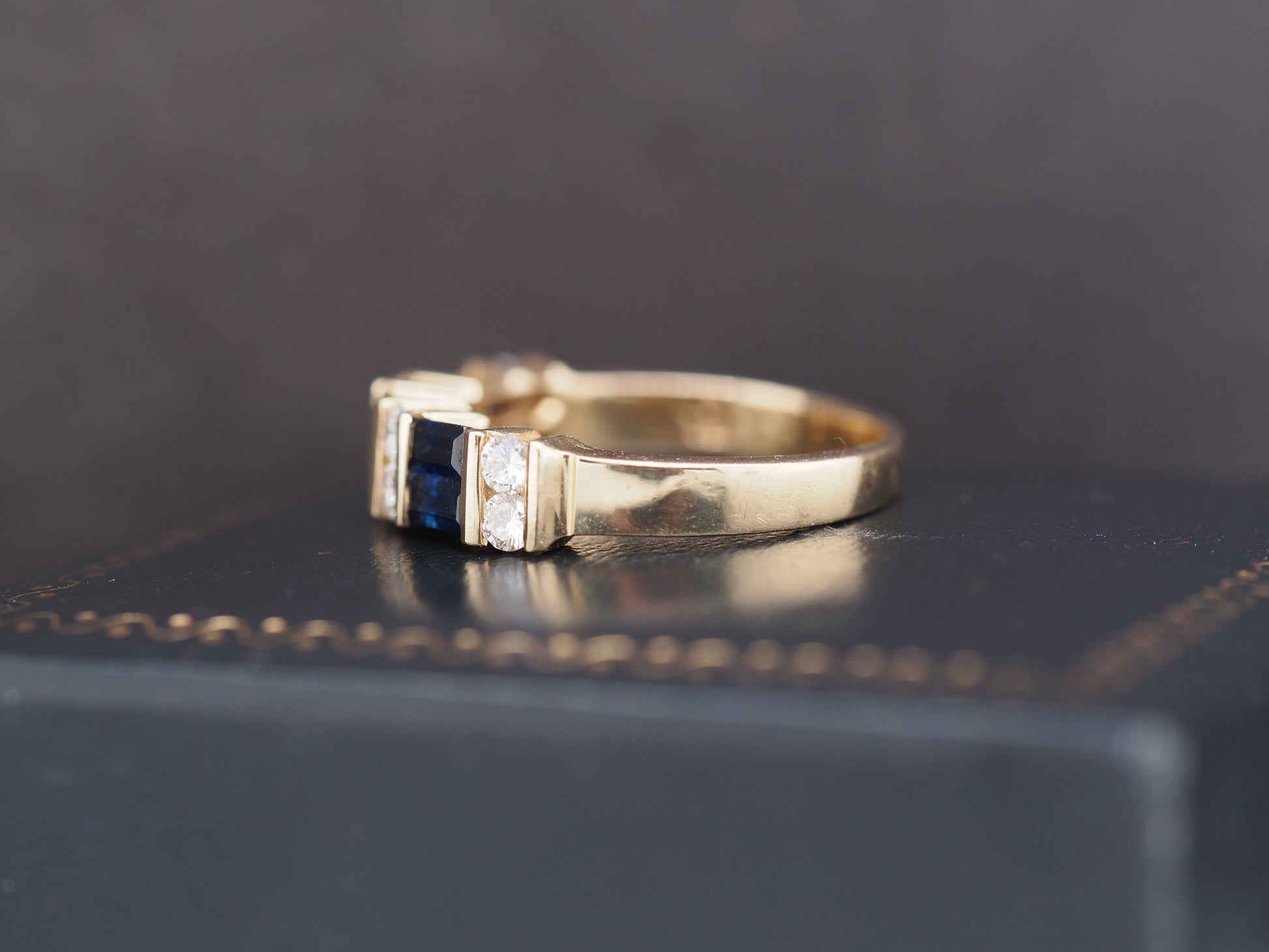 14K Yellow Gold Sapphire and Diamond Wedding Band Ring