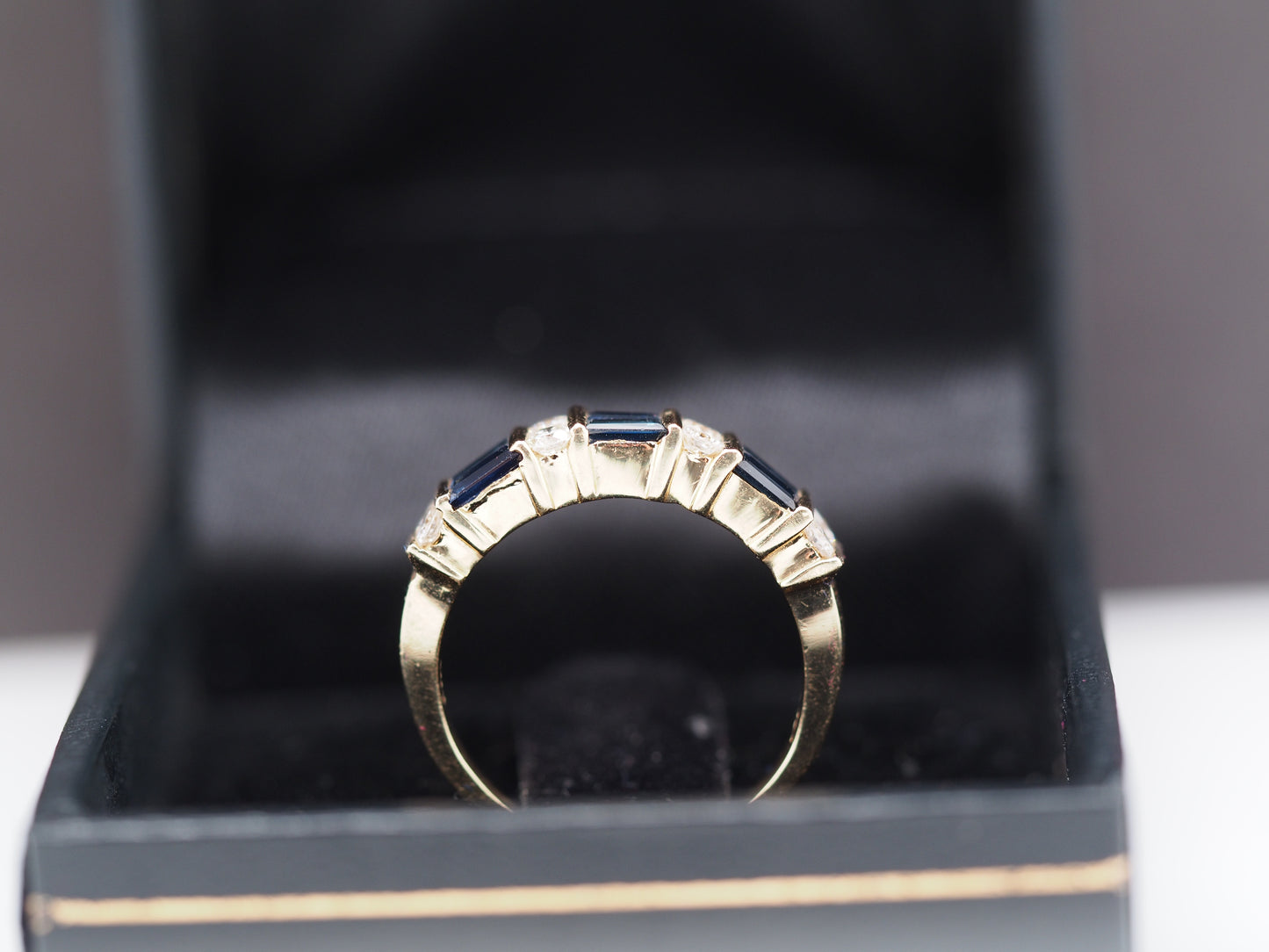 14K Yellow Gold Sapphire and Diamond Wedding Band Ring