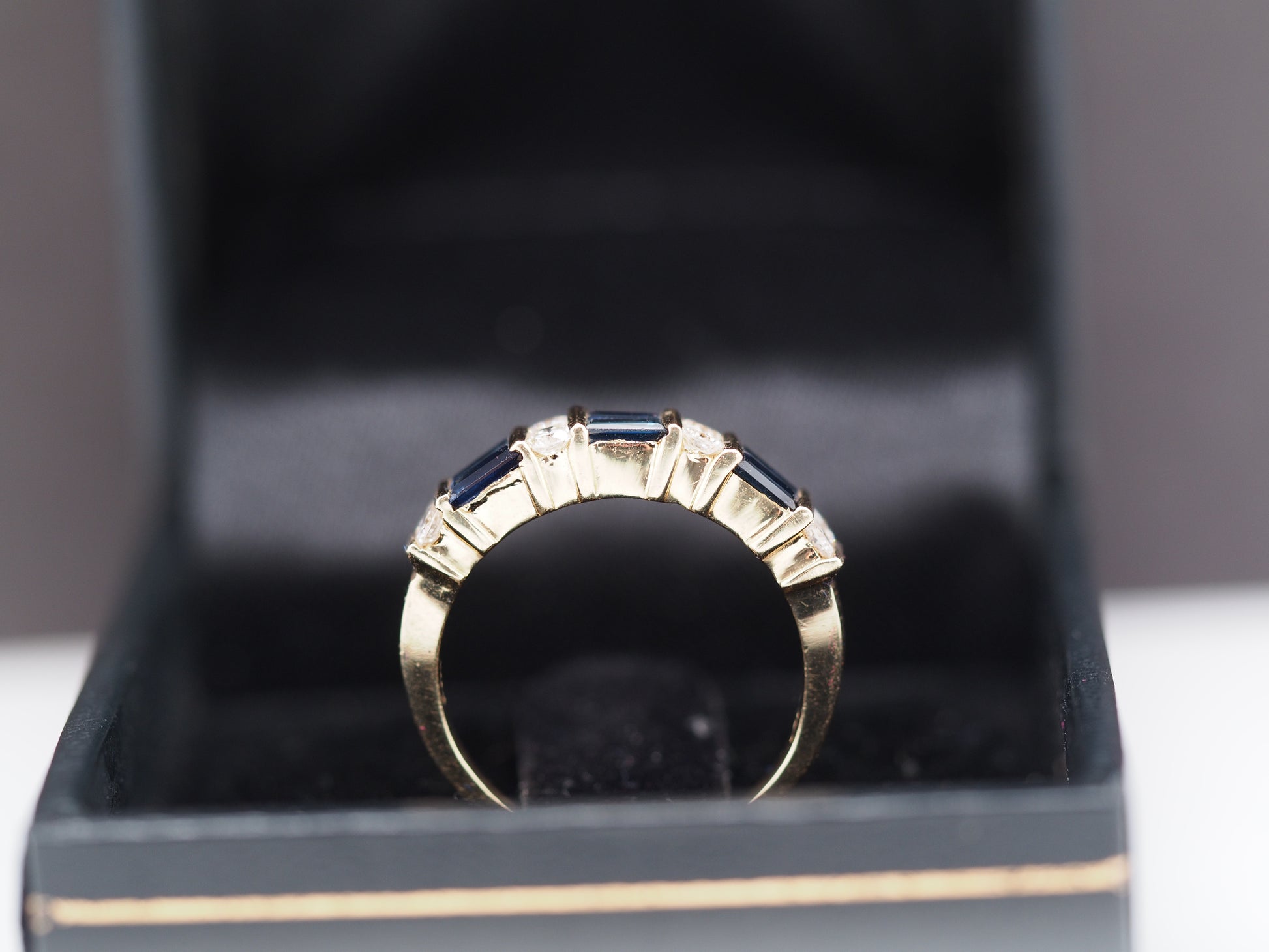 14K Yellow Gold Sapphire and Diamond Wedding Band Ring