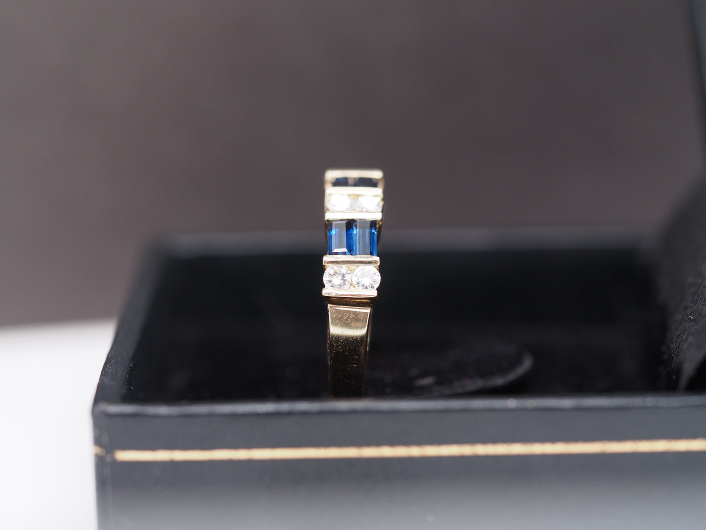 14K Yellow Gold Sapphire and Diamond Wedding Band Ring