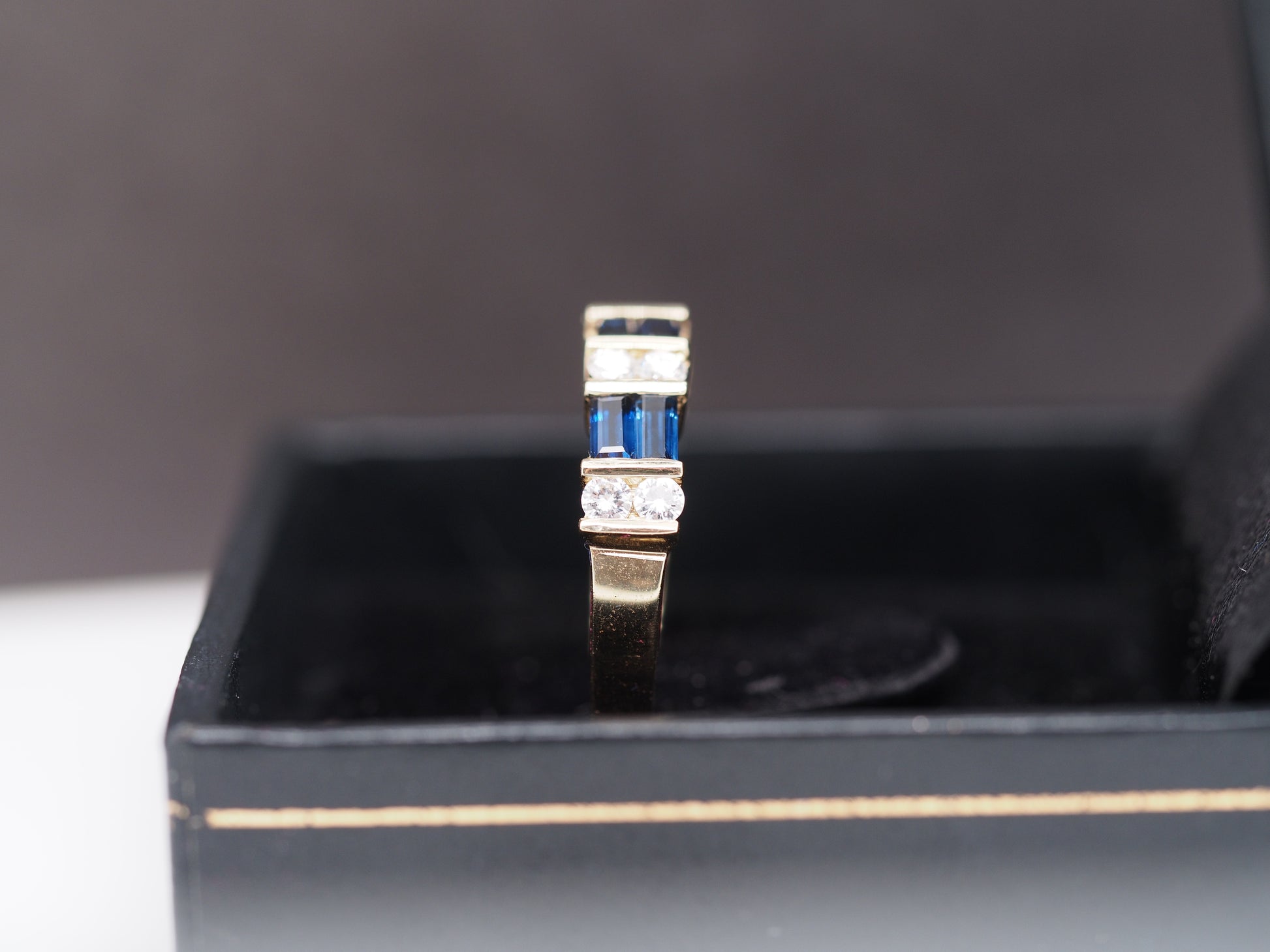 14K Yellow Gold Sapphire and Diamond Wedding Band Ring