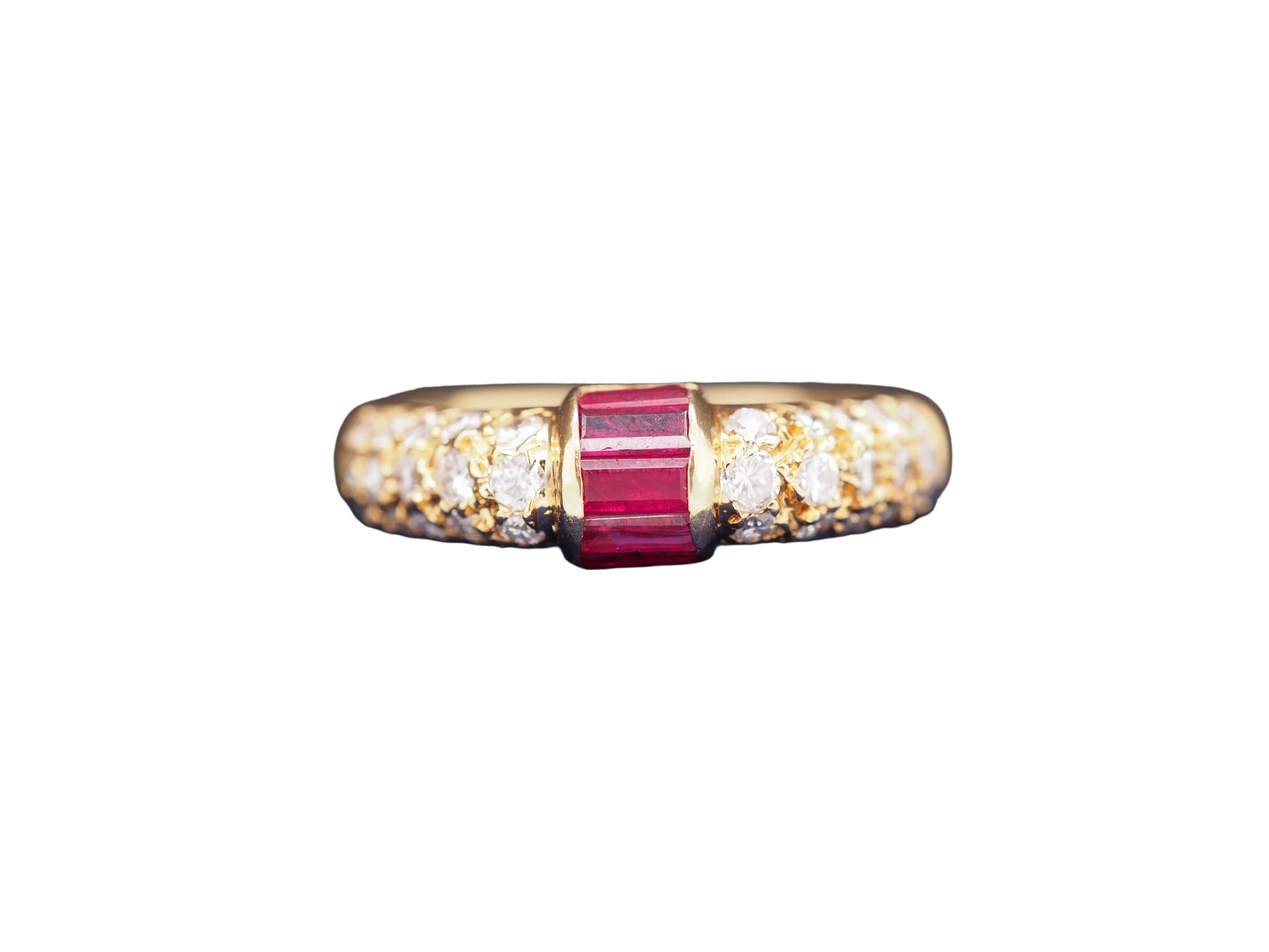 18K Yellow Gold Ruby and Diamond Wedding Band