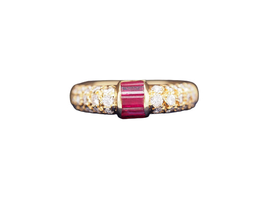 18K Yellow Gold Ruby and Diamond Wedding Band