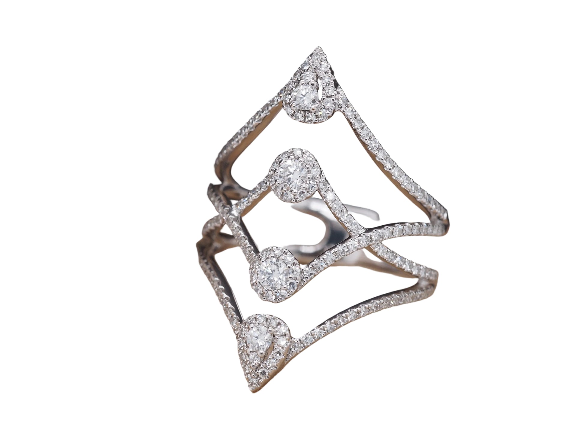 14K White Gold Diamond 4 Tier Finger Cocktail Ring