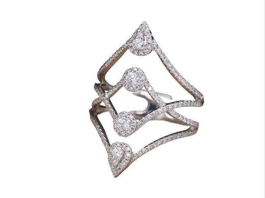 14K White Gold Diamond 4 Tier Finger Cocktail Ring
