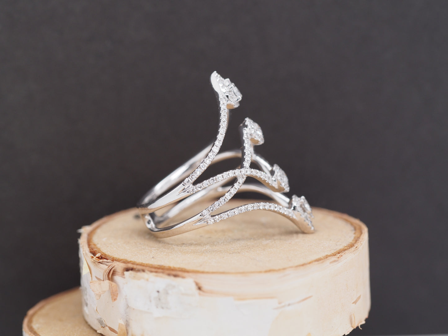 14K White Gold Diamond 4 Tier Finger Cocktail Ring