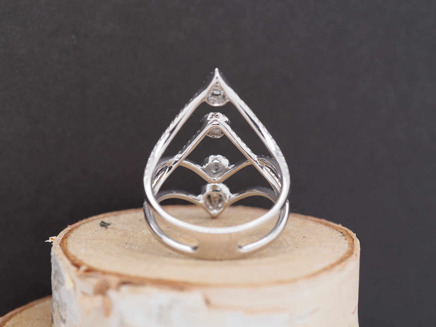 14K White Gold Diamond 4 Tier Finger Cocktail Ring