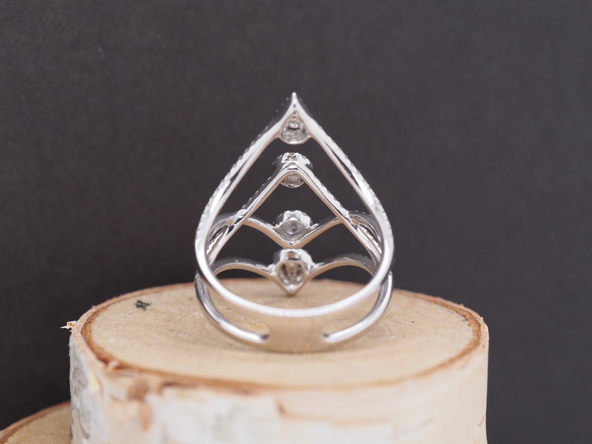 14K White Gold Diamond 4 Tier Finger Cocktail Ring