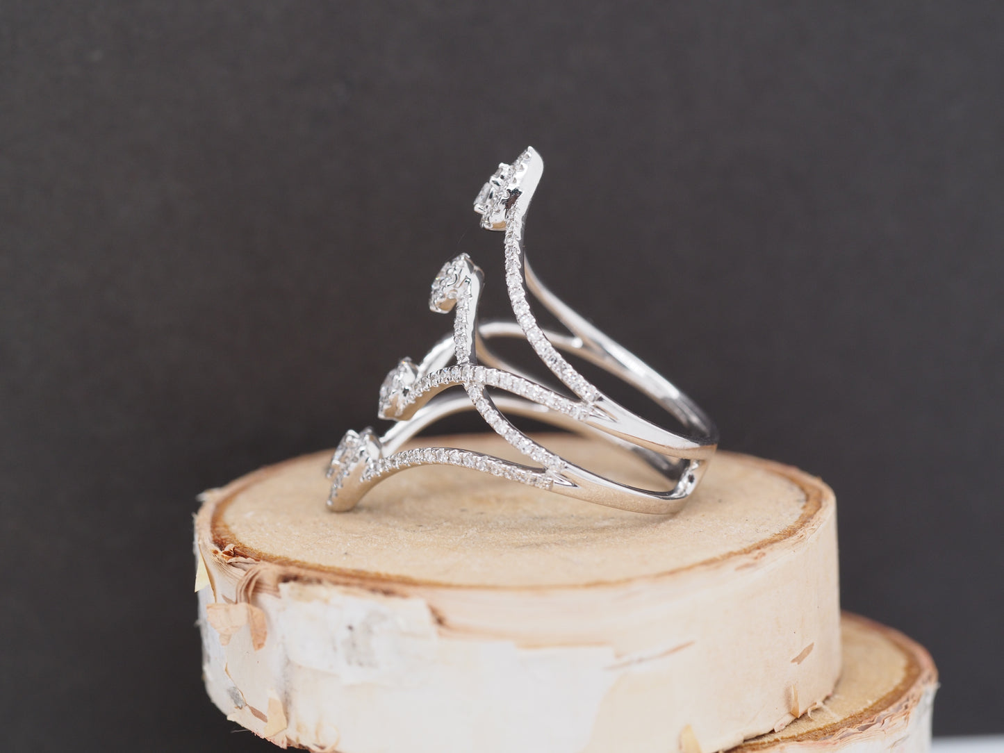 14K White Gold Diamond 4 Tier Finger Cocktail Ring