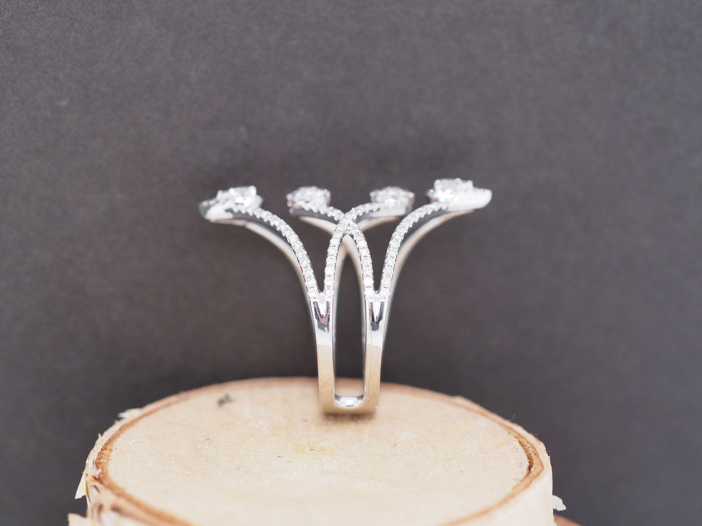 14K White Gold Diamond 4 Tier Finger Cocktail Ring