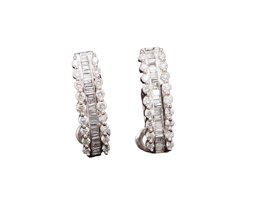 1990 14K White Gold 1.60cttw Round/Baguette Diamond Earrings