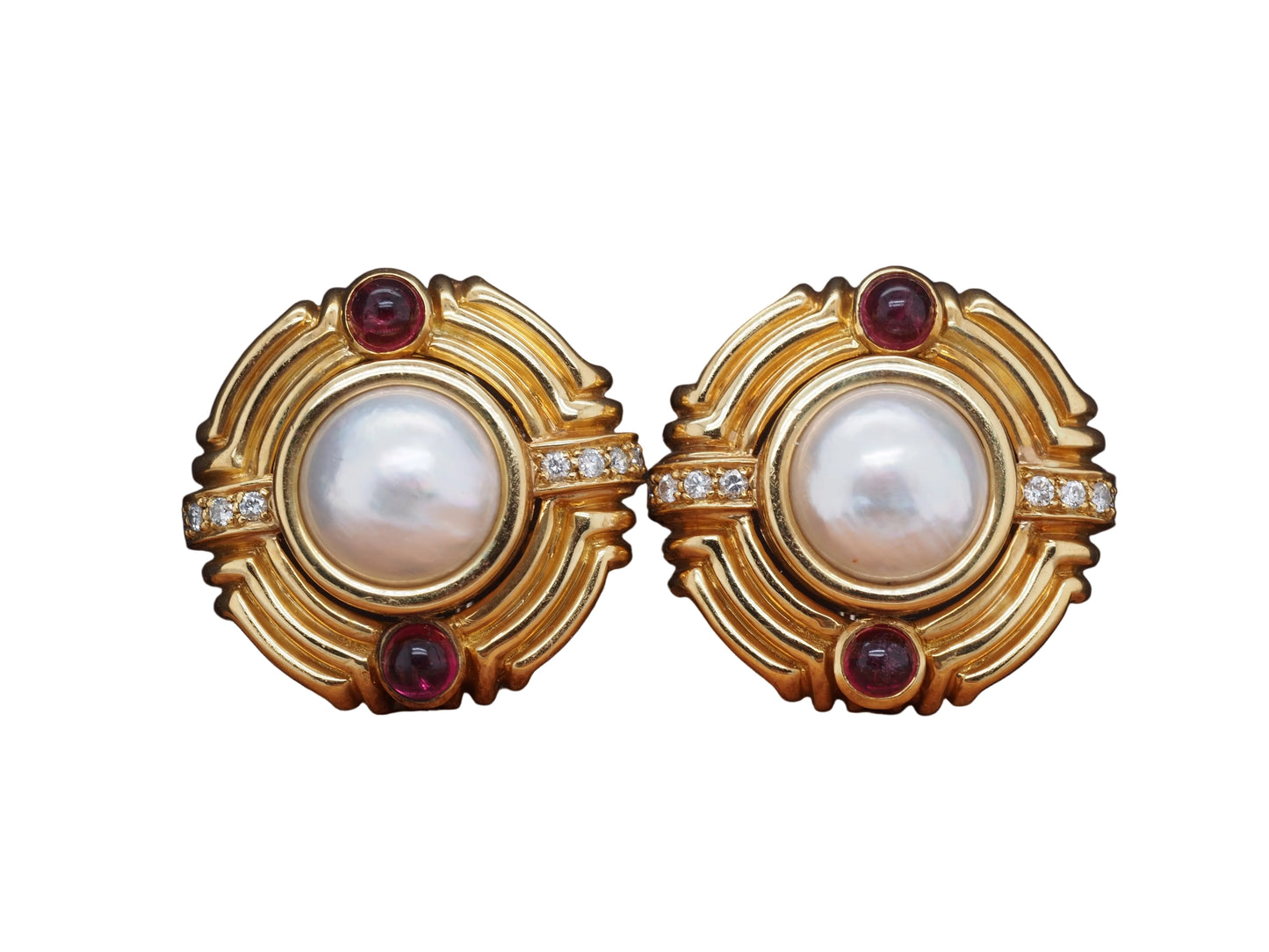 18K Yellow Gold Mabe Pearl, Tourmaline and Diamond Earrings
