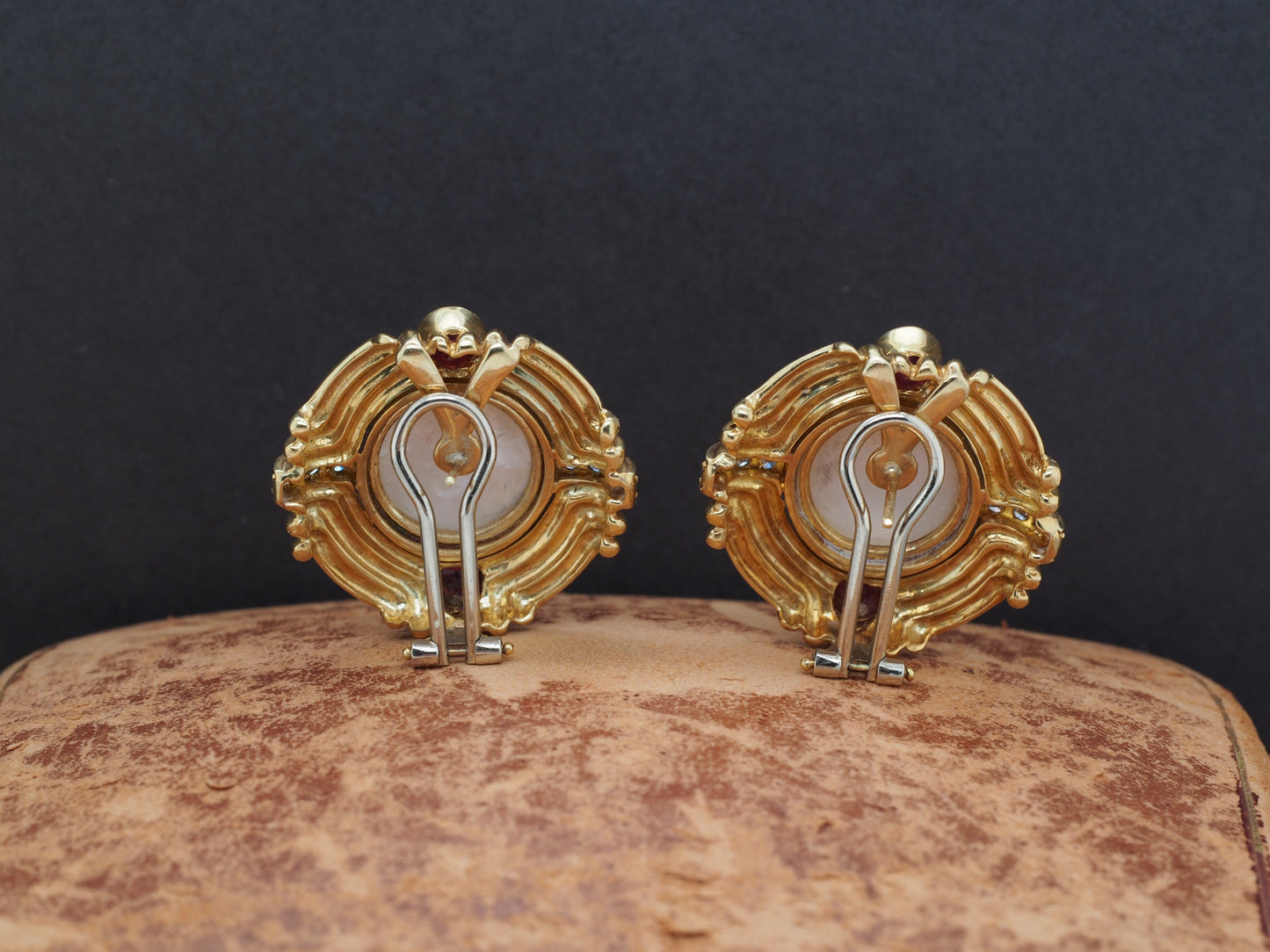 18K Yellow Gold Mabe Pearl, Tourmaline and Diamond Earrings