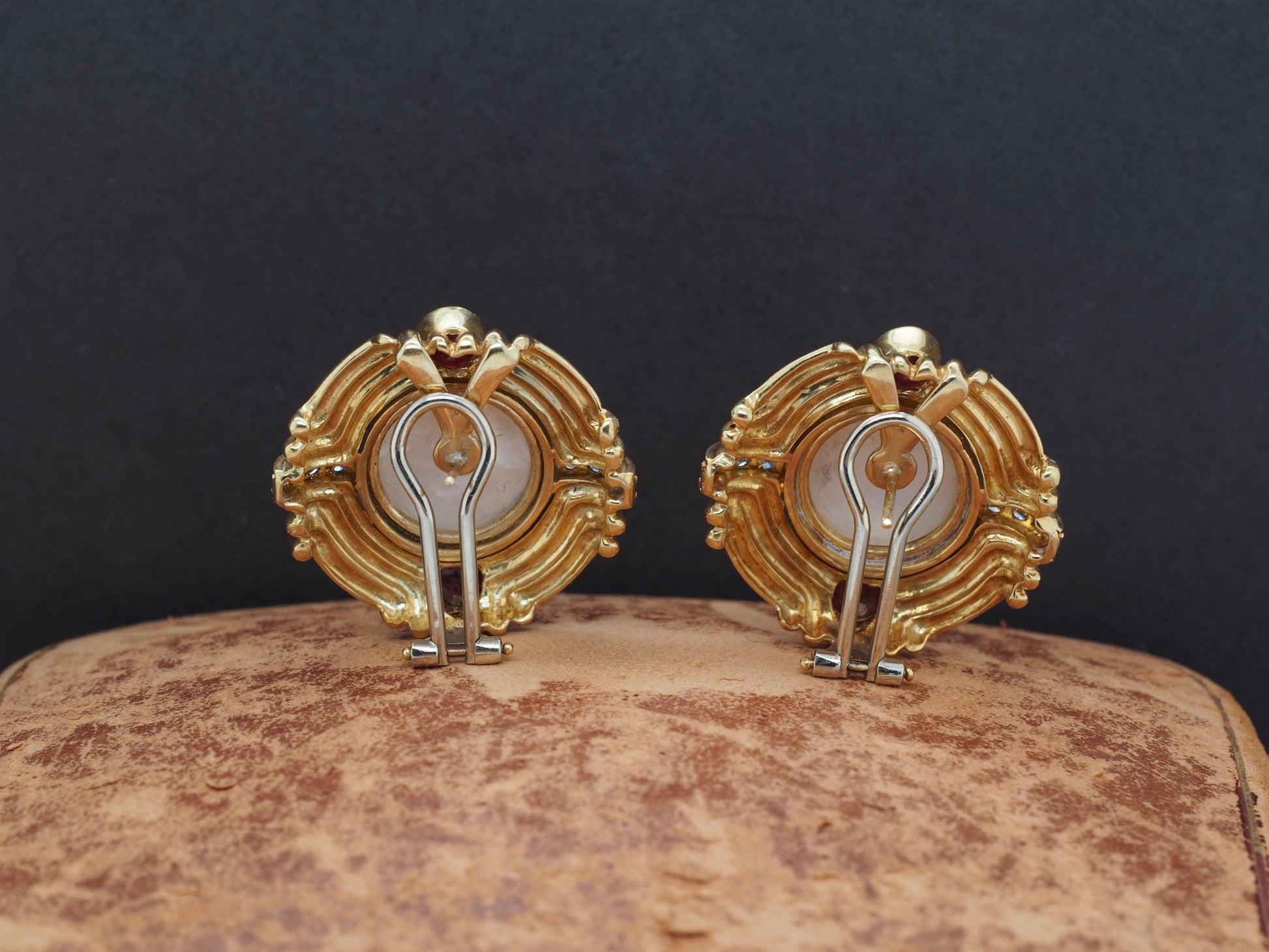 18K Yellow Gold Mabe Pearl, Tourmaline and Diamond Earrings