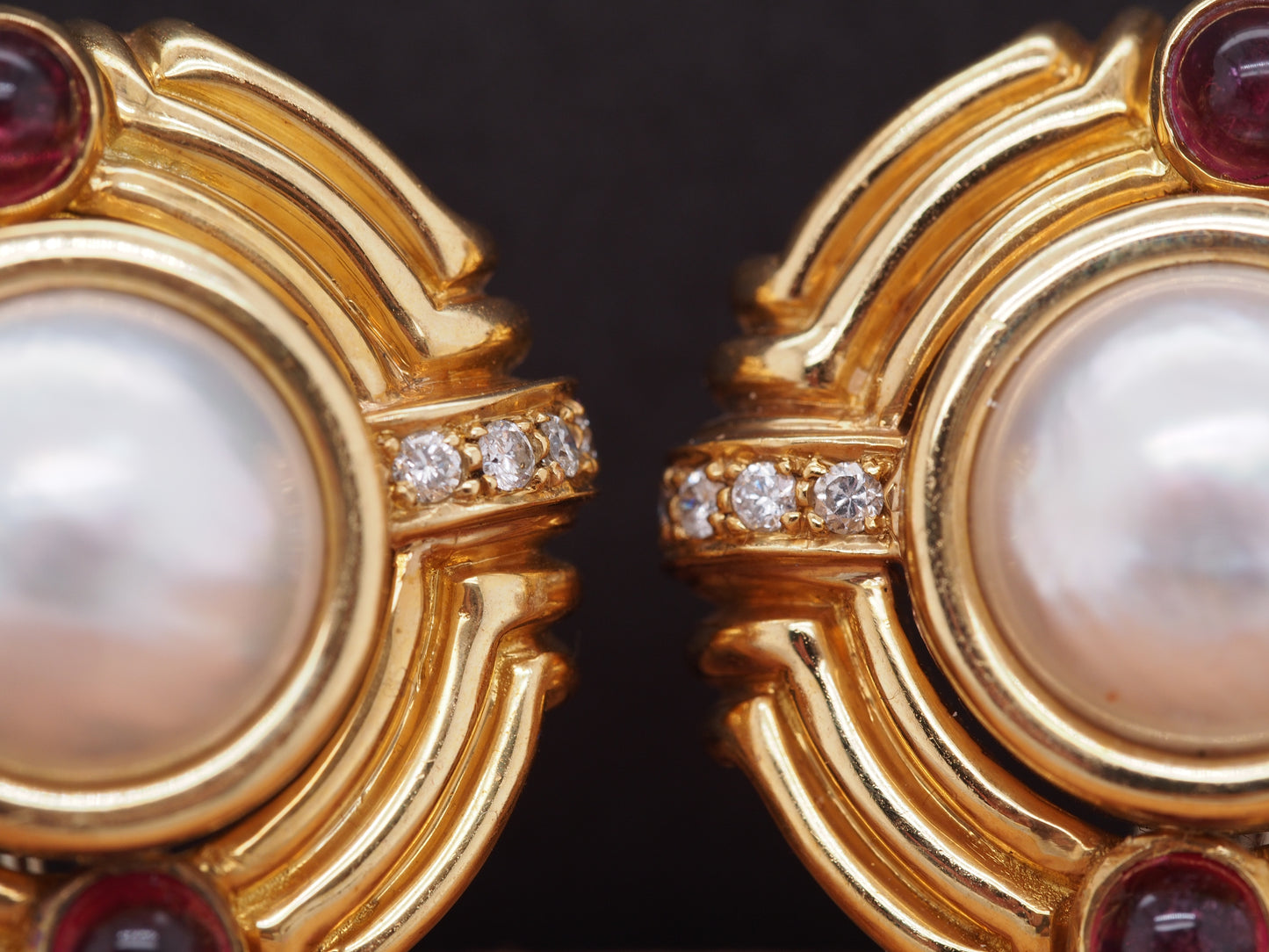 18K Yellow Gold Mabe Pearl, Tourmaline and Diamond Earrings