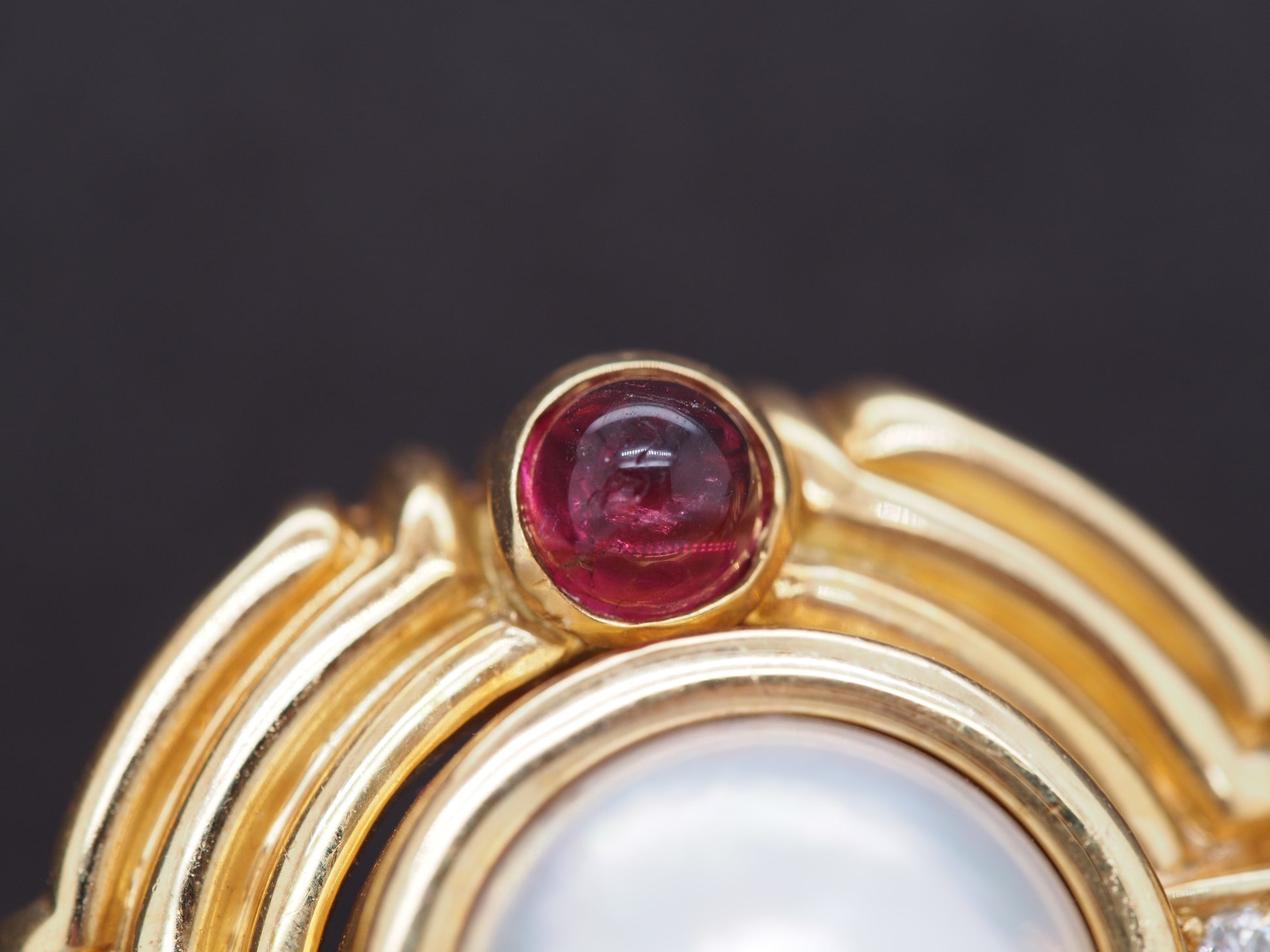 18K Yellow Gold Mabe Pearl, Tourmaline and Diamond Earrings