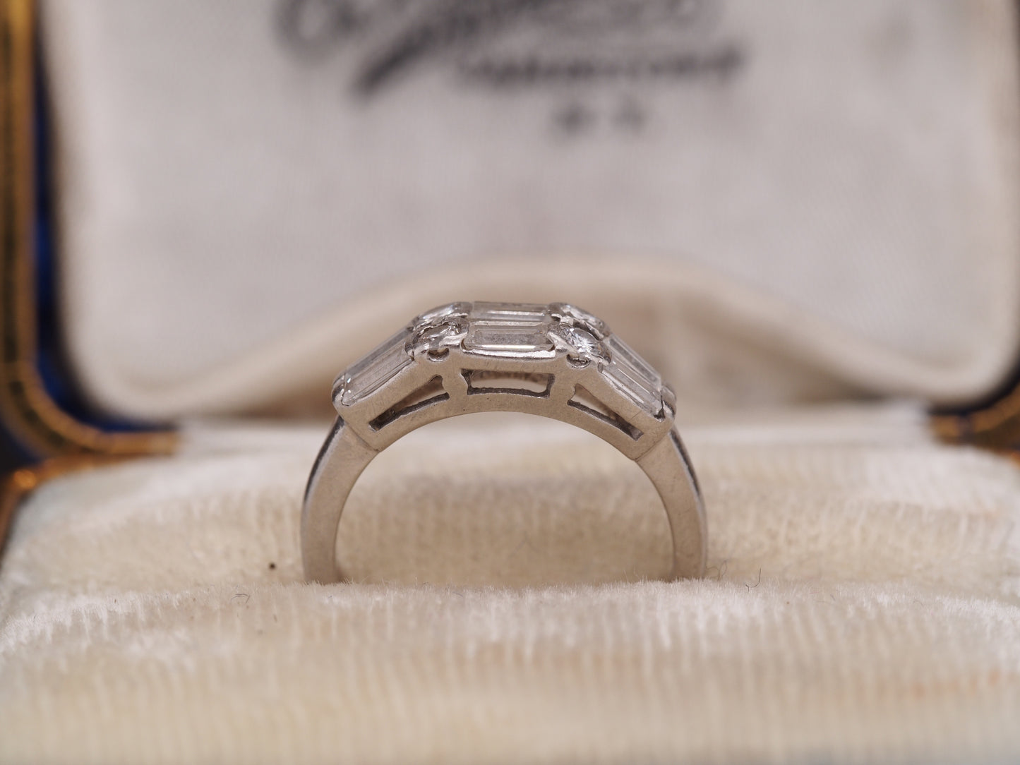 1940s Platinum Double Row Baguette and Transitional Round Wedding Band
