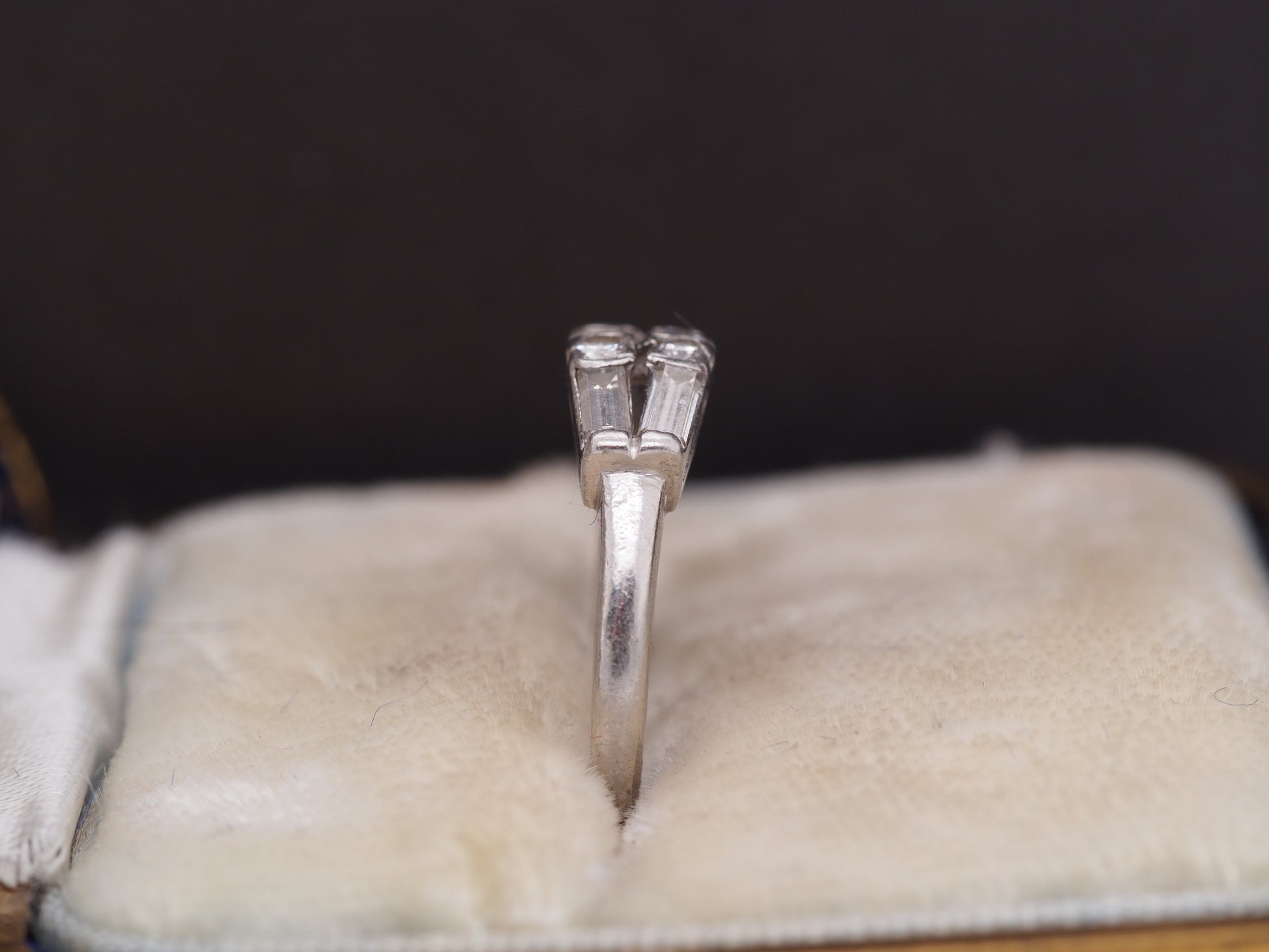 1940s Platinum Double Row Baguette and Transitional Round Wedding Band