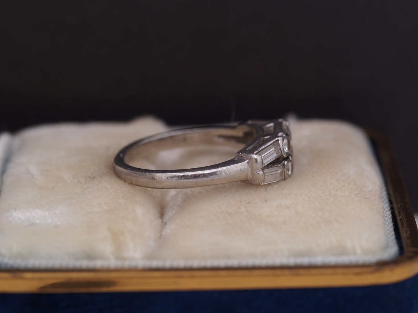 1940s Platinum Double Row Baguette and Transitional Round Wedding Band