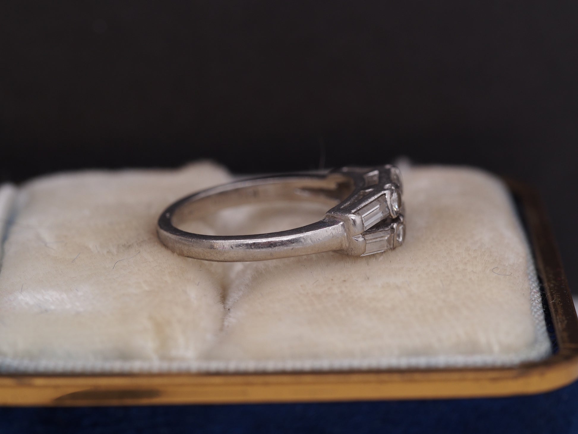 1940s Platinum Double Row Baguette and Transitional Round Wedding Band