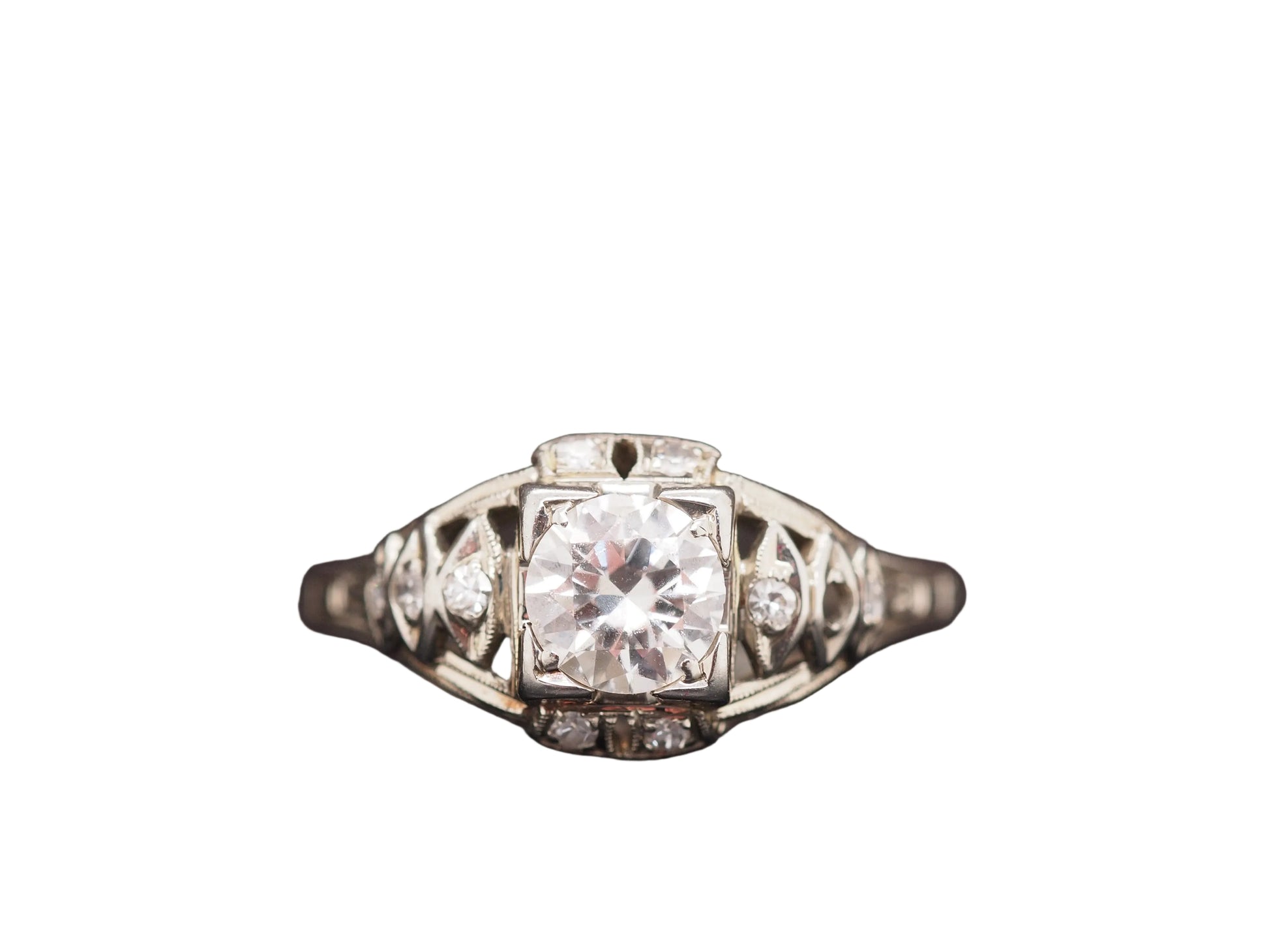 1940s Art Deco 18K White Gold .60ct Diamond Engagement Ring
