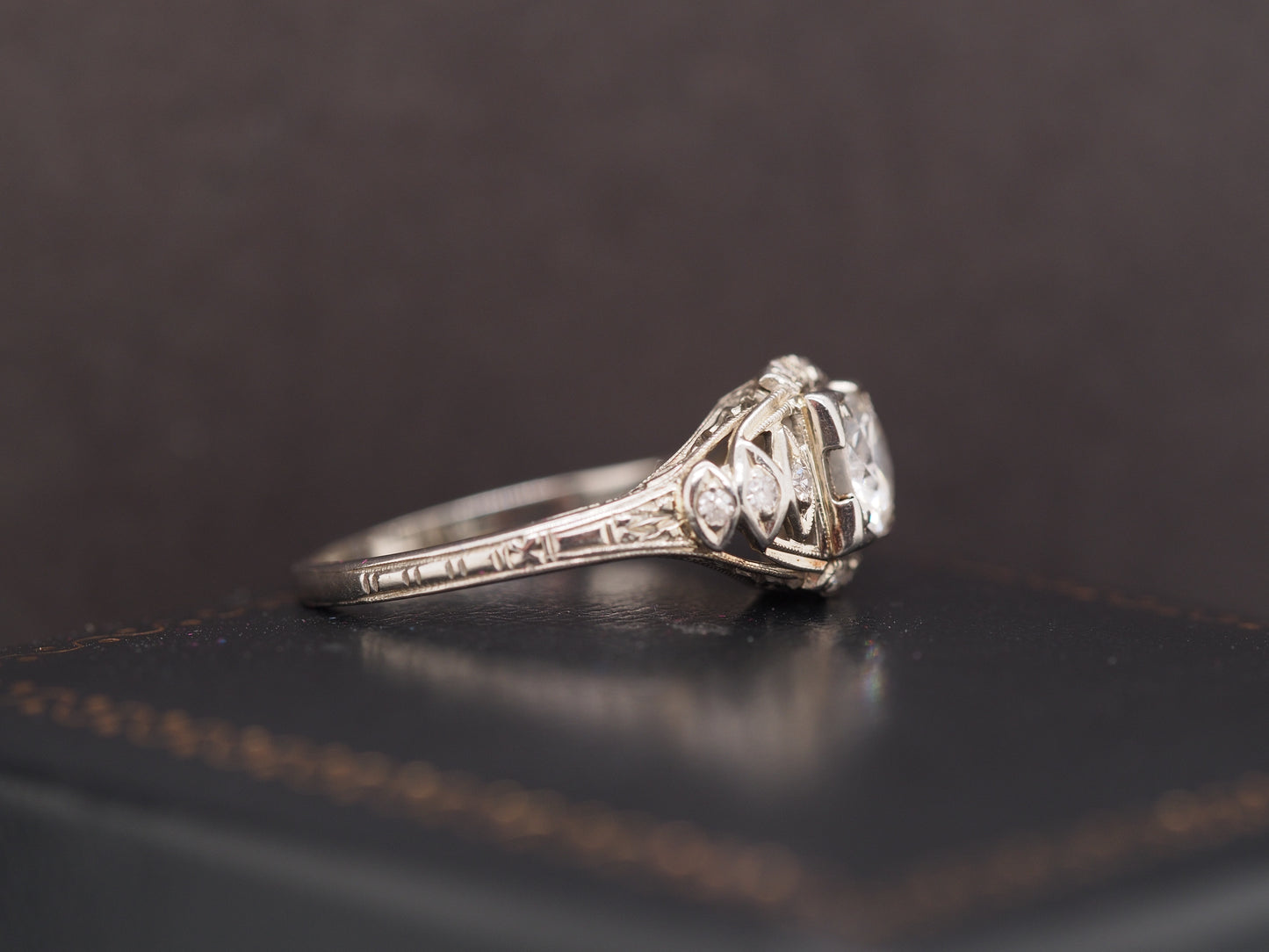 1940s Art Deco 18K White Gold .60ct Diamond Engagement Ring