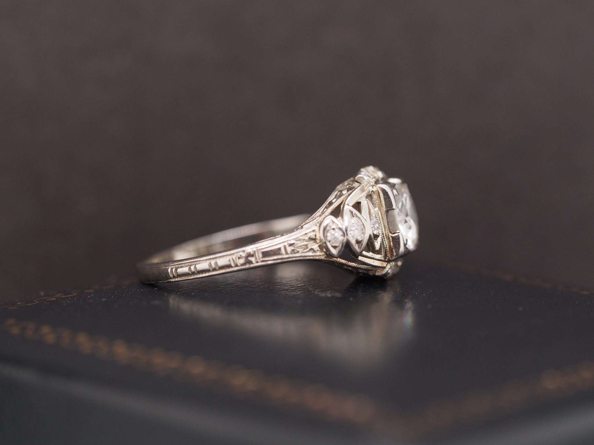 1940s Art Deco 18K White Gold .60ct Diamond Engagement Ring