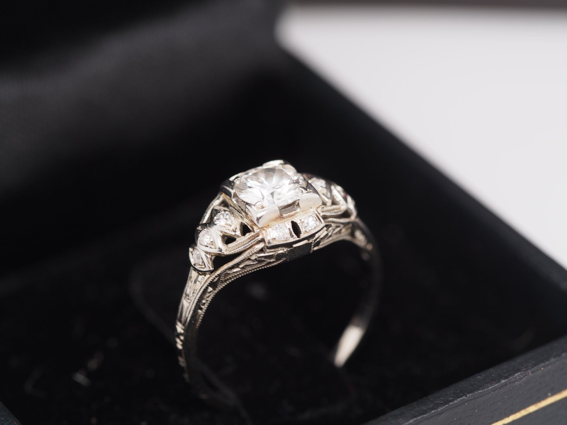 1940s Art Deco 18K White Gold .60ct Diamond Engagement Ring