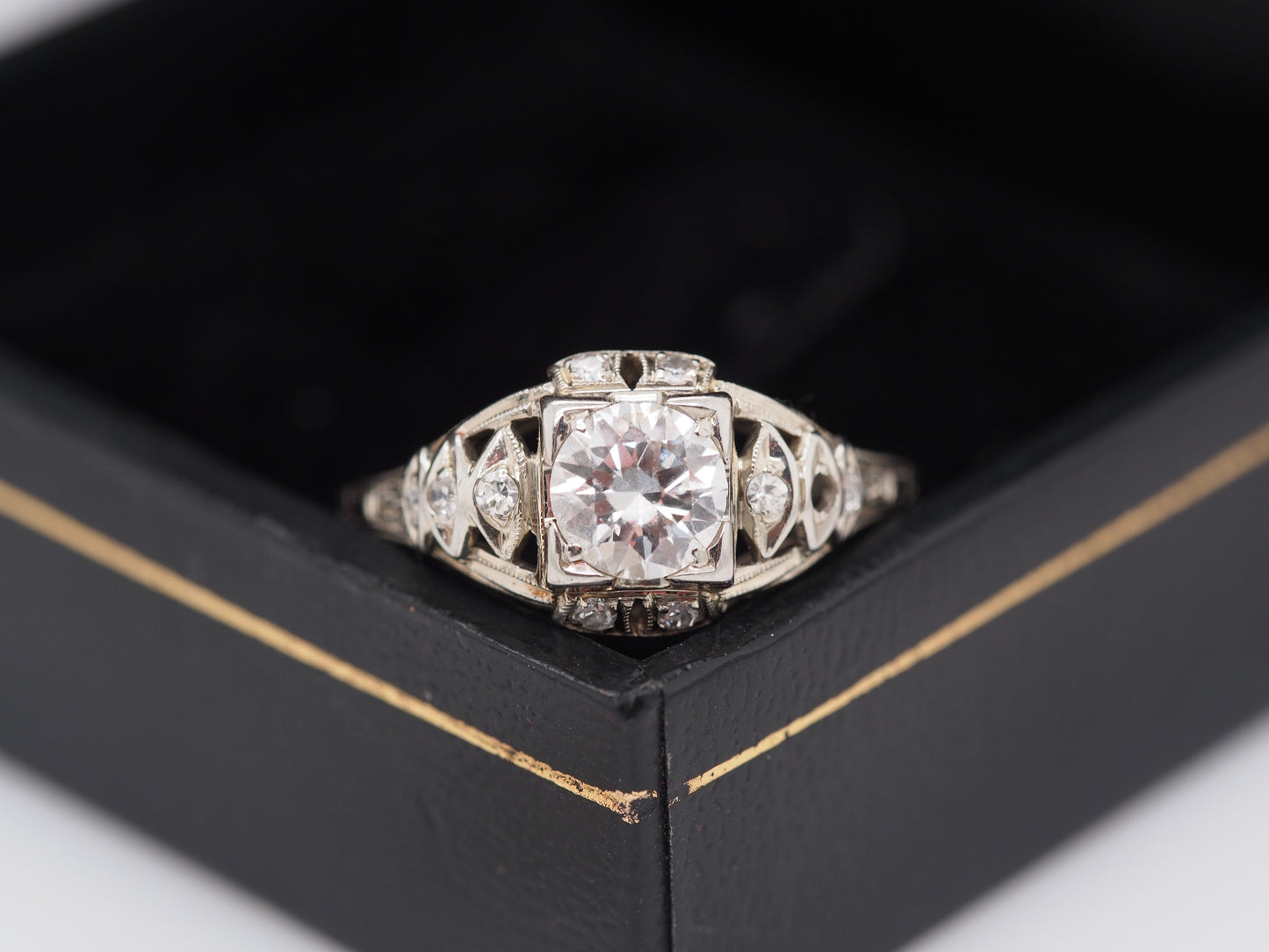 1940s Art Deco 18K White Gold .60ct Diamond Engagement Ring