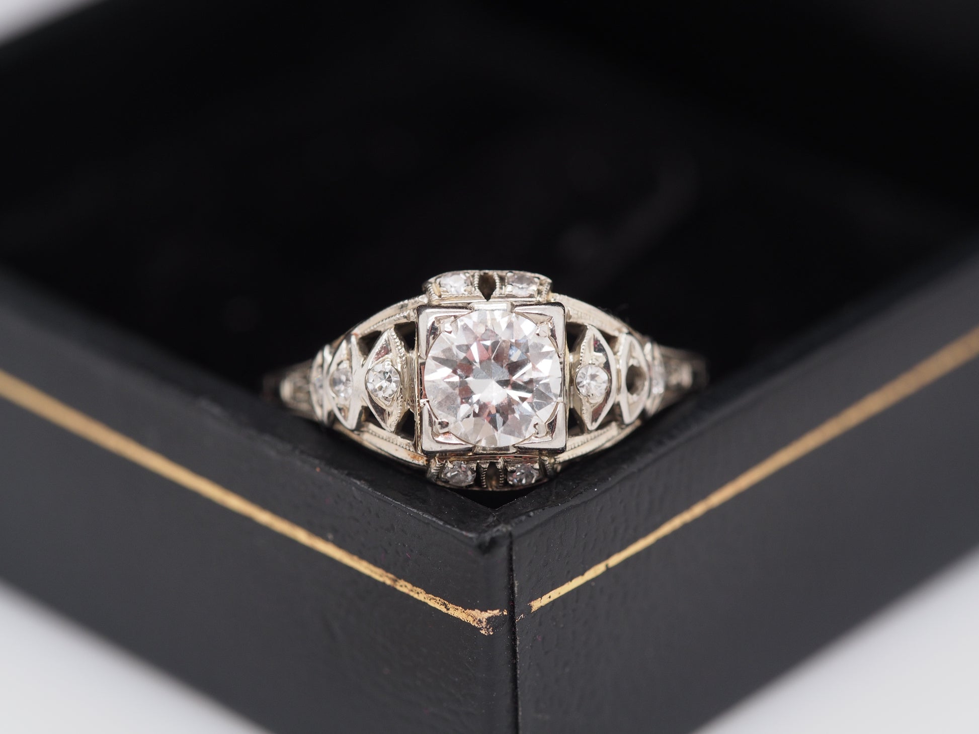1940s Art Deco 18K White Gold .60ct Diamond Engagement Ring