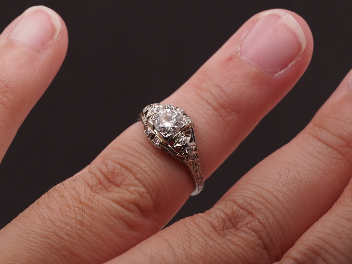 1940s Art Deco 18K White Gold .60ct Diamond Engagement Ring