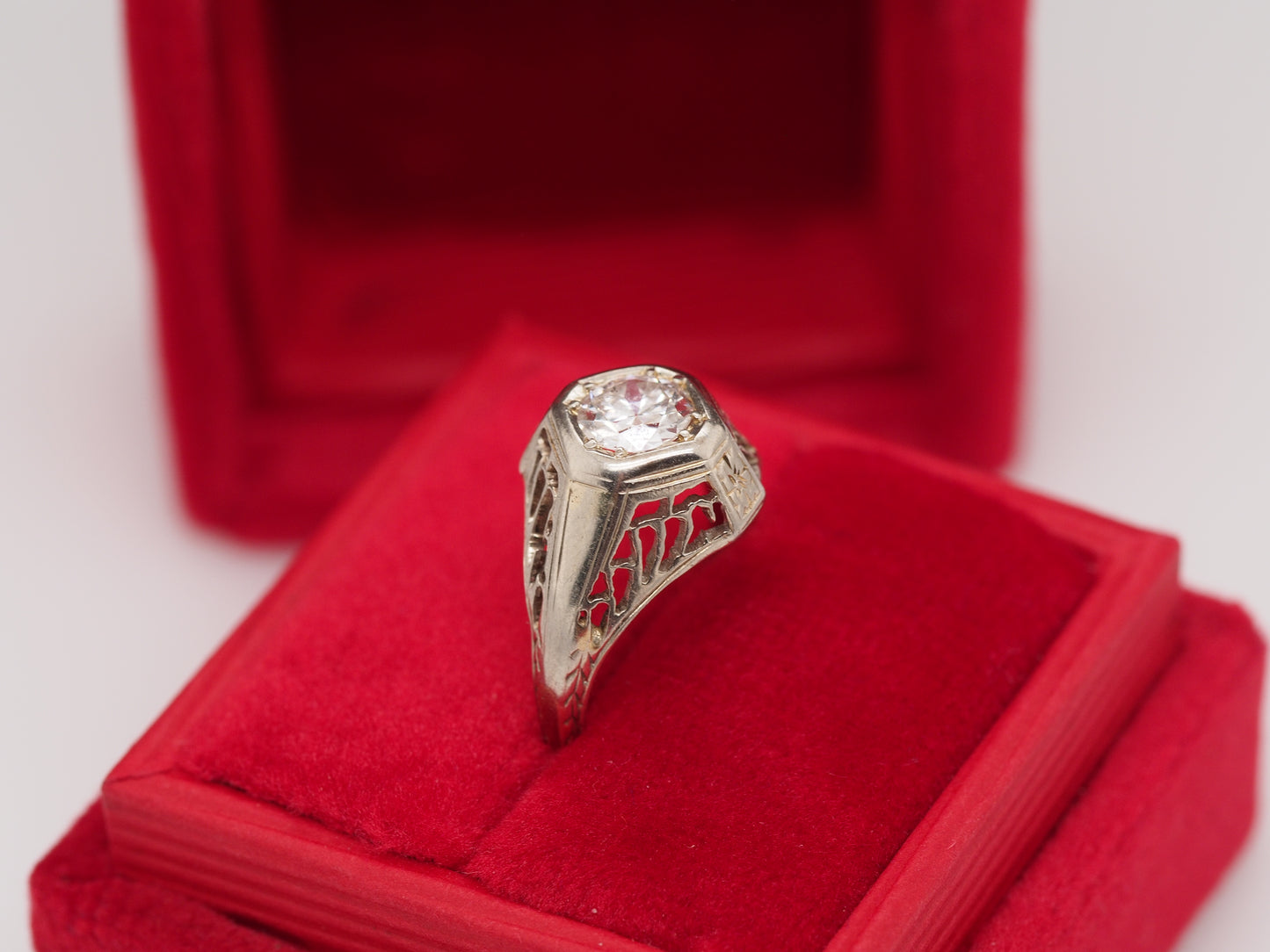Circa 1930s 18K White Gold .35ct Old European Brilliant Diamond Engagement Ring
