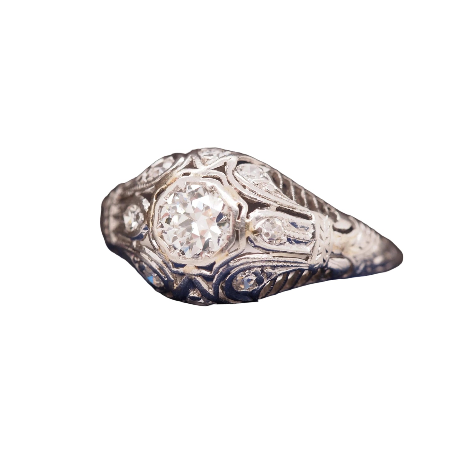 Circa 1920s Platinum Art Deco .50ct total weight Diamond Engagement Ring