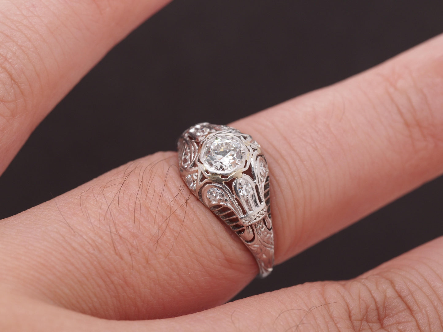 Circa 1920s Platinum Art Deco .50ct total weight Diamond Engagement Ring