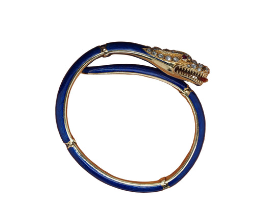 Circa 1900s Edwardian Enamel and Rose Cut Diamond Dragon Bangle