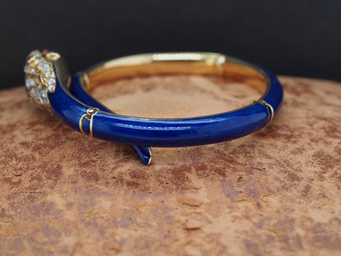 Circa 1900s Edwardian Enamel and Rose Cut Diamond Dragon Bangle