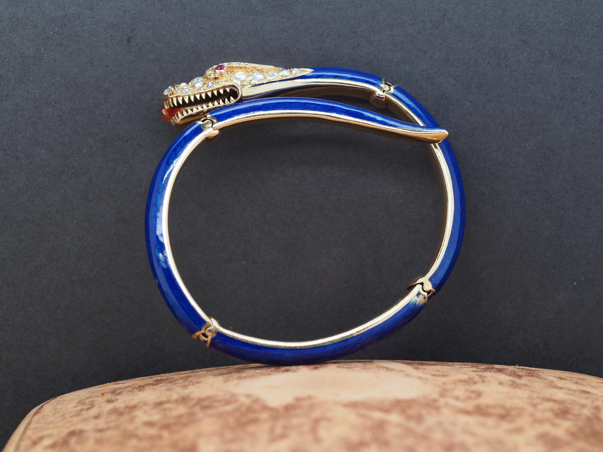 Circa 1900s Edwardian Enamel and Rose Cut Diamond Dragon Bangle